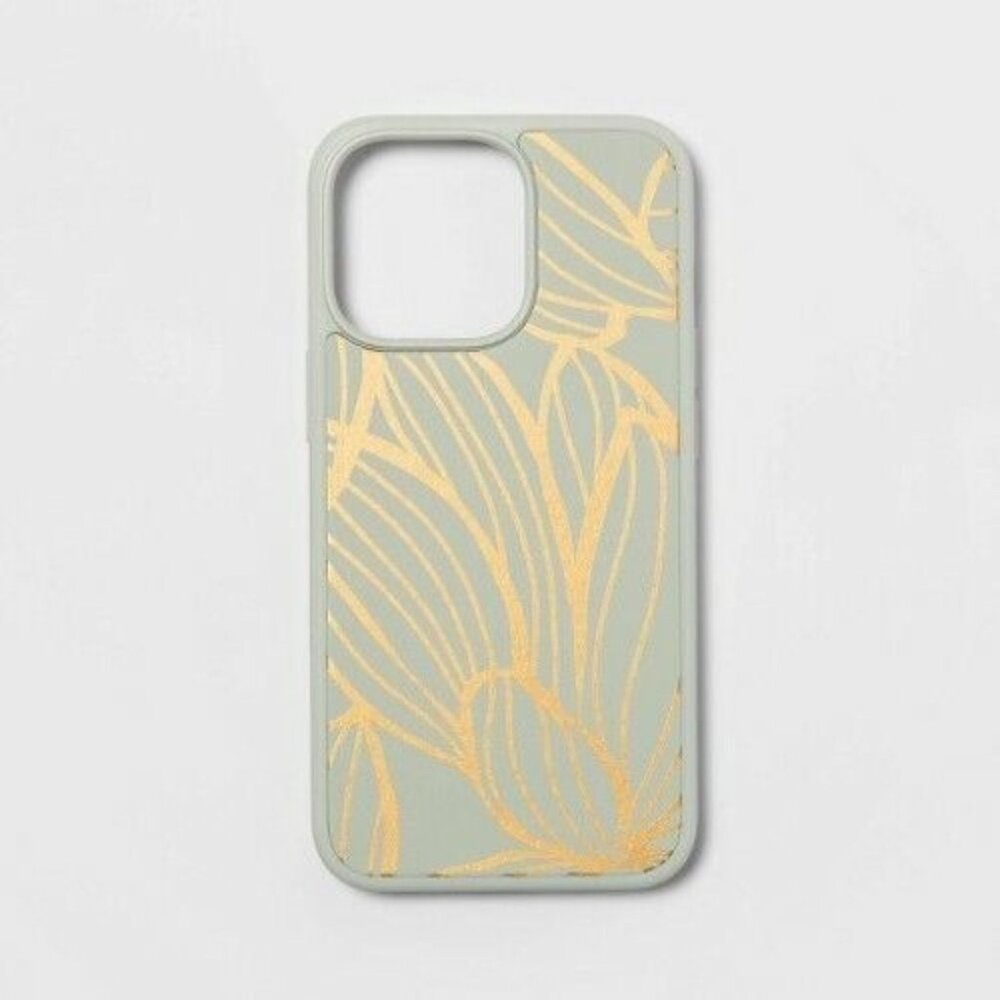 HeyDay Abstract Botanical iPhone‎ 13 Pro Phone Case Floral Teal Gold NWT NEW
